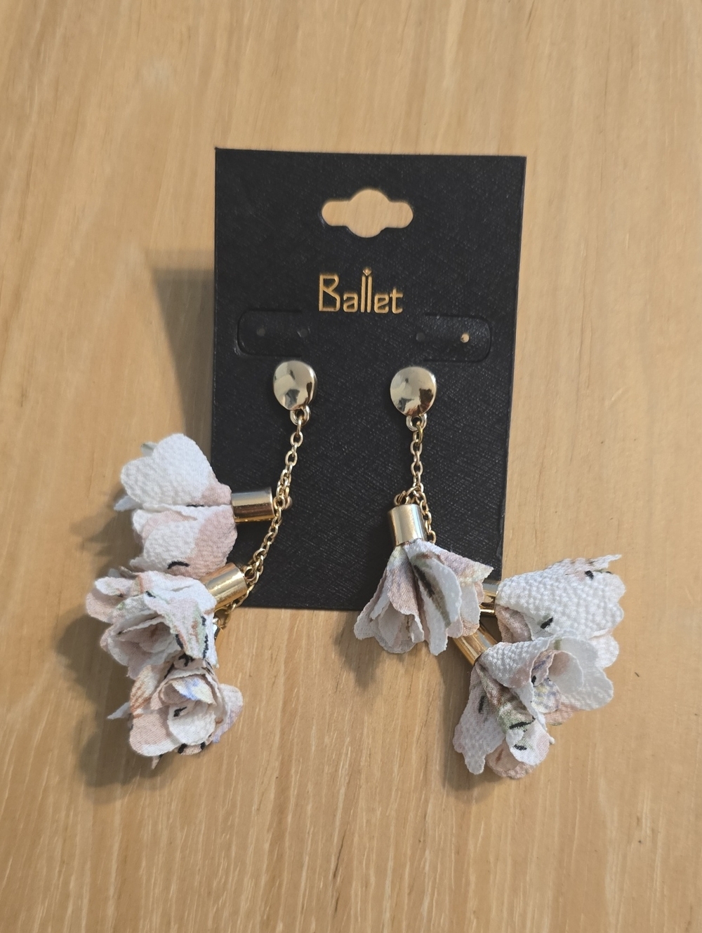 Ballet Gold Drop Earrings with White Floral Clusters